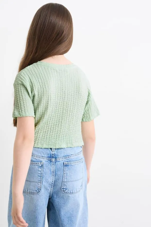 Short sleeve T-shirt with knot detail - textured