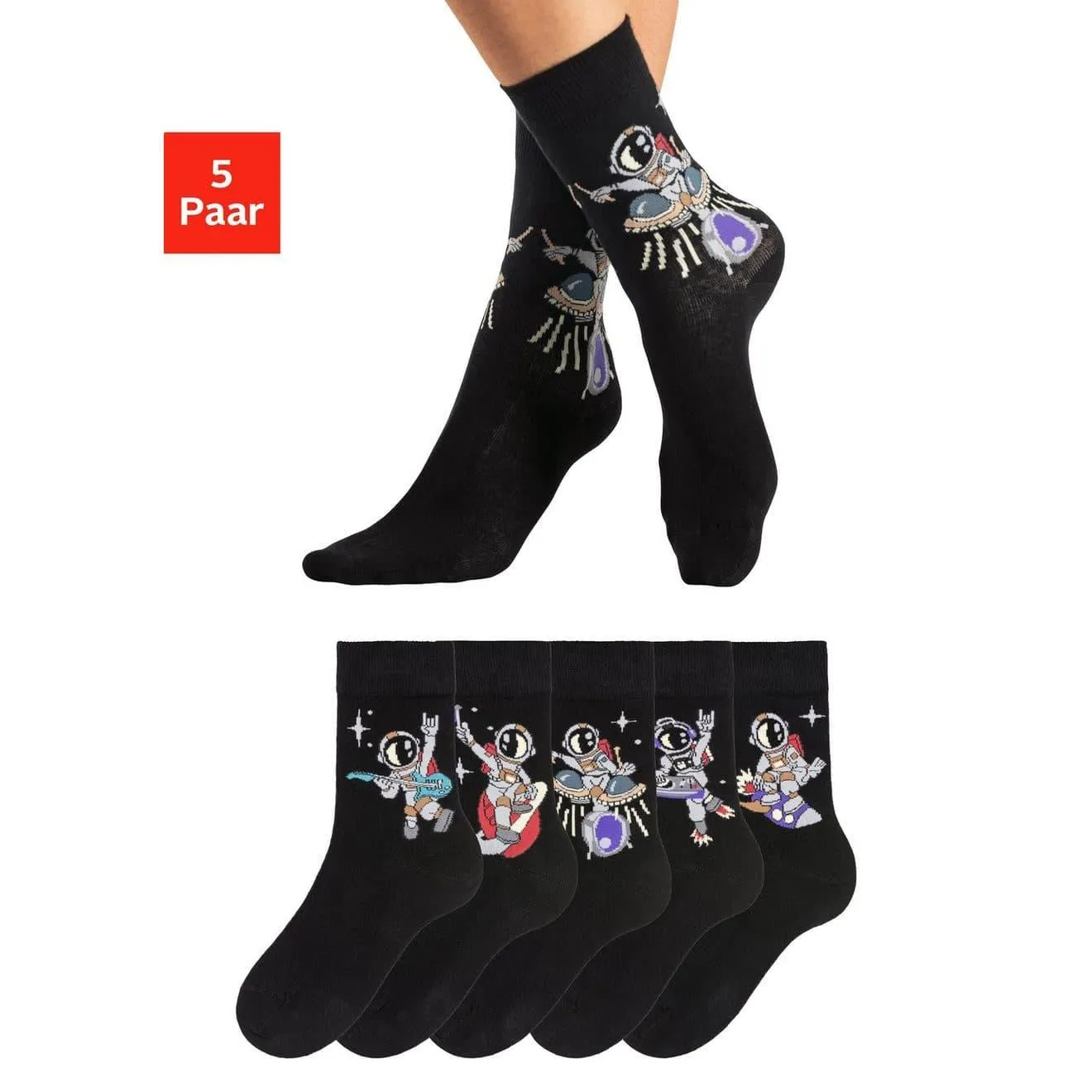 H.I.S Sokken met astronaut-motieven (set, 5 paar)