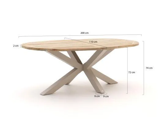 Bellagio Sordio/ROUGH-Y Ellips 200cm dining tuinset 5-delig stapelbaar