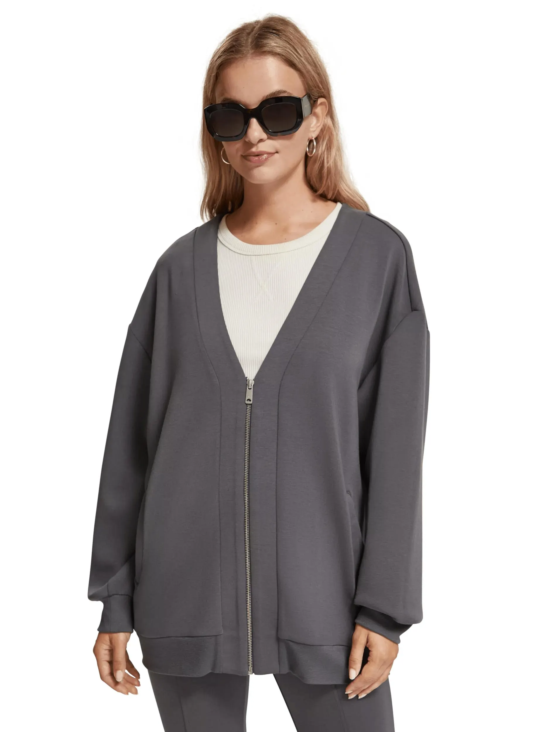 Oversized jersey bomber jacket