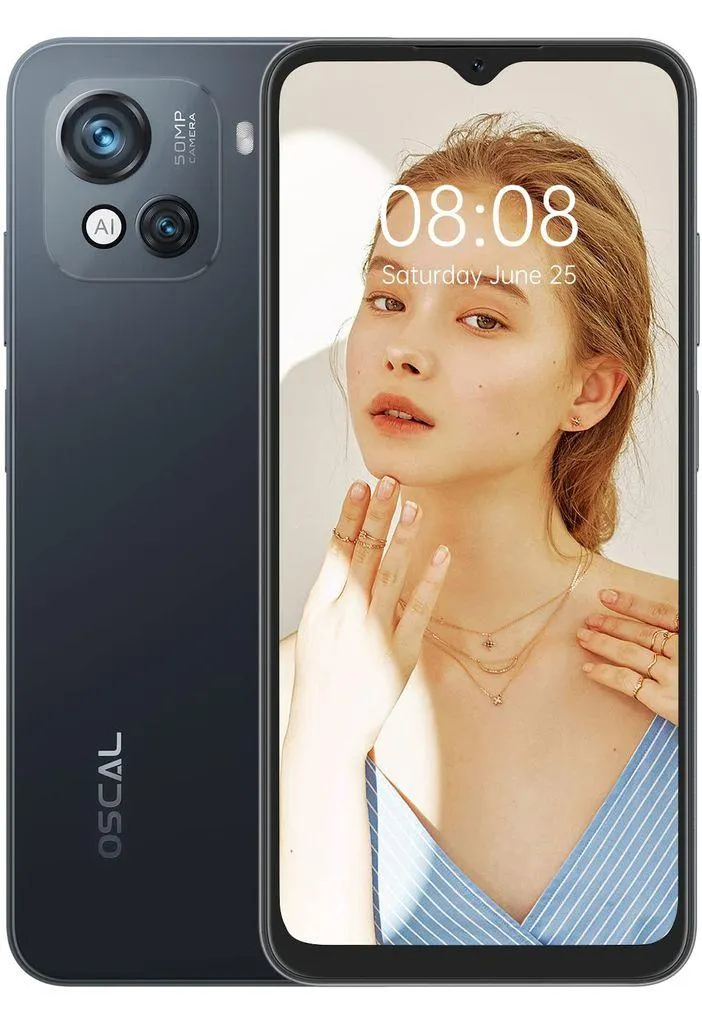 OSCAL C80 Smartphone Ohne Vertrag, 6.5 Zoll, 14GB RAM+128GB ROM(1TB erweiterbar), 50MP Kamera, 5180 mAh Akku, 18W Schnellaufladung, 4G Dual SIM, Schwarz