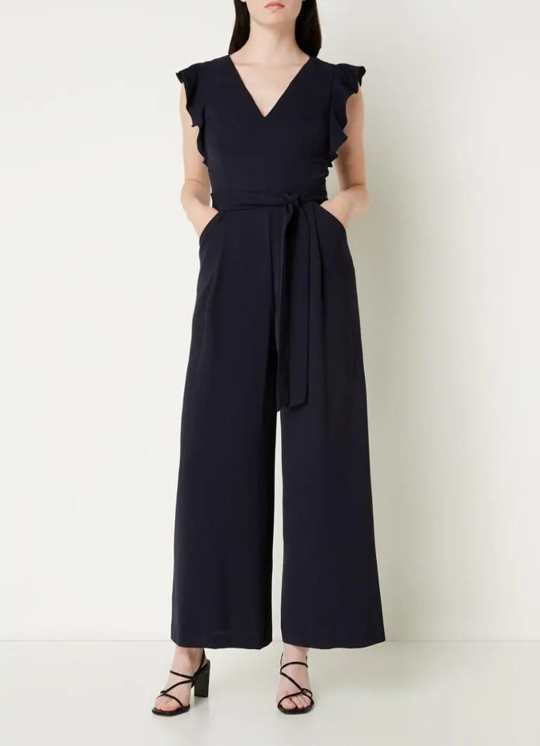 Kallie wide fit jumpsuit met volant en strikceintuur