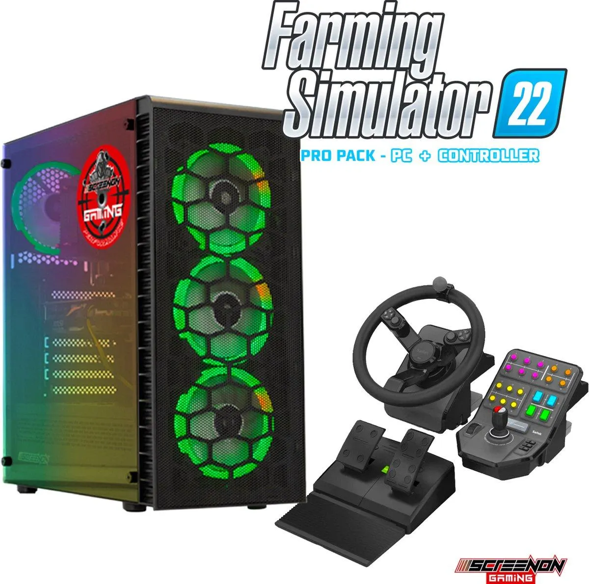 ScreenON - Farming Simulator 22 - GamePC - COMB.V21FS22 - Ryzen 7 5800X - 1TB M.2 NVMe SSD - RTX 3070 - WiFi + Saitek Farm Sim System