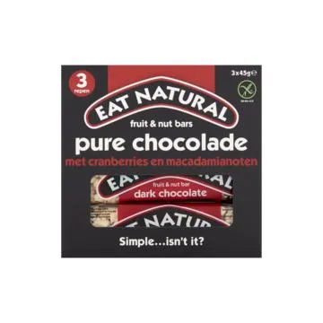 Eat Natural Fruit & Nut Bars Pure Chocolade met Cranberries en Macadamianoten 3 x 45g