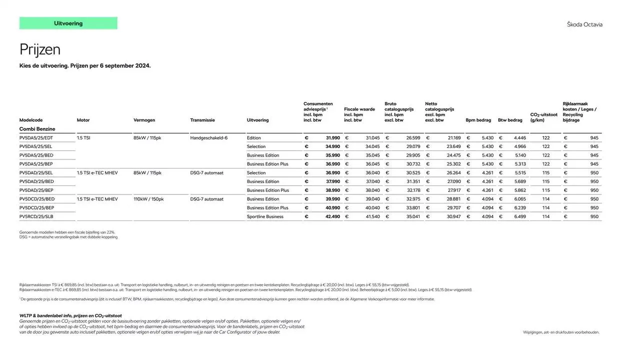 Škoda Octavia (Combi) prijslijst per 6 september 2024 van 22 oktober tot 22 oktober 2025 - Folder pagina 5