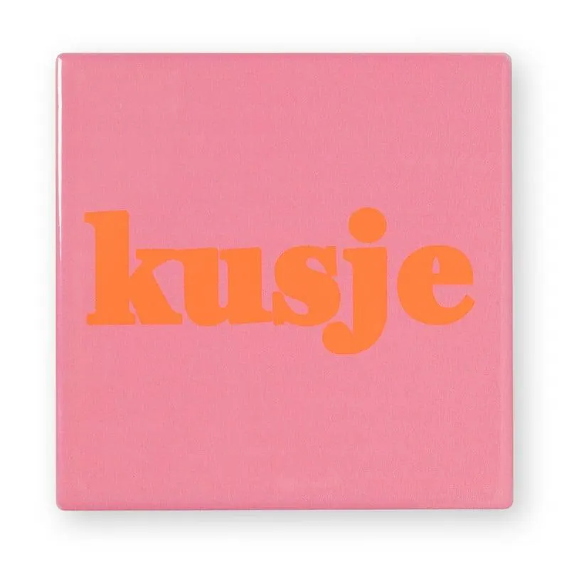 Siertegel Kusje - roze/oranje - 10x10x0.5 cm