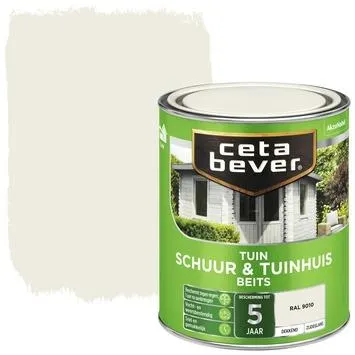 Cetabever tuinbeits schuur & tuinhuis dekkend RAL 9010 gebroken wit 750 ml