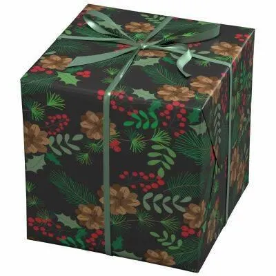 Cadeaupapier - 10 meter - zwart/bos en natuur