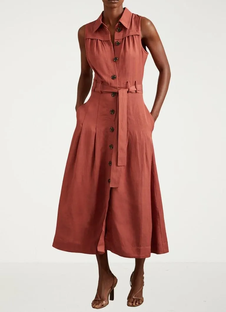 Heidi midi blousejurk in linnenblend met strikceintuur