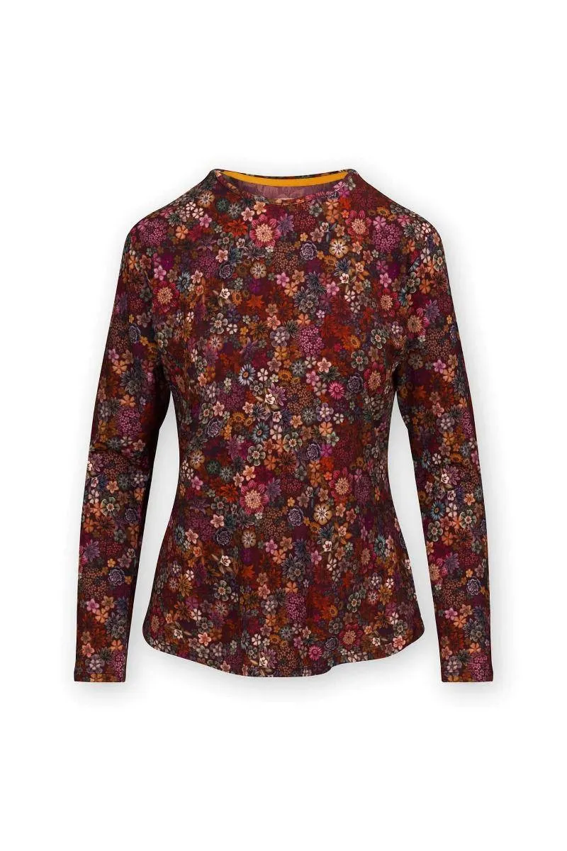 Top Lange Mouw Tutti i Fiori Donker Rood