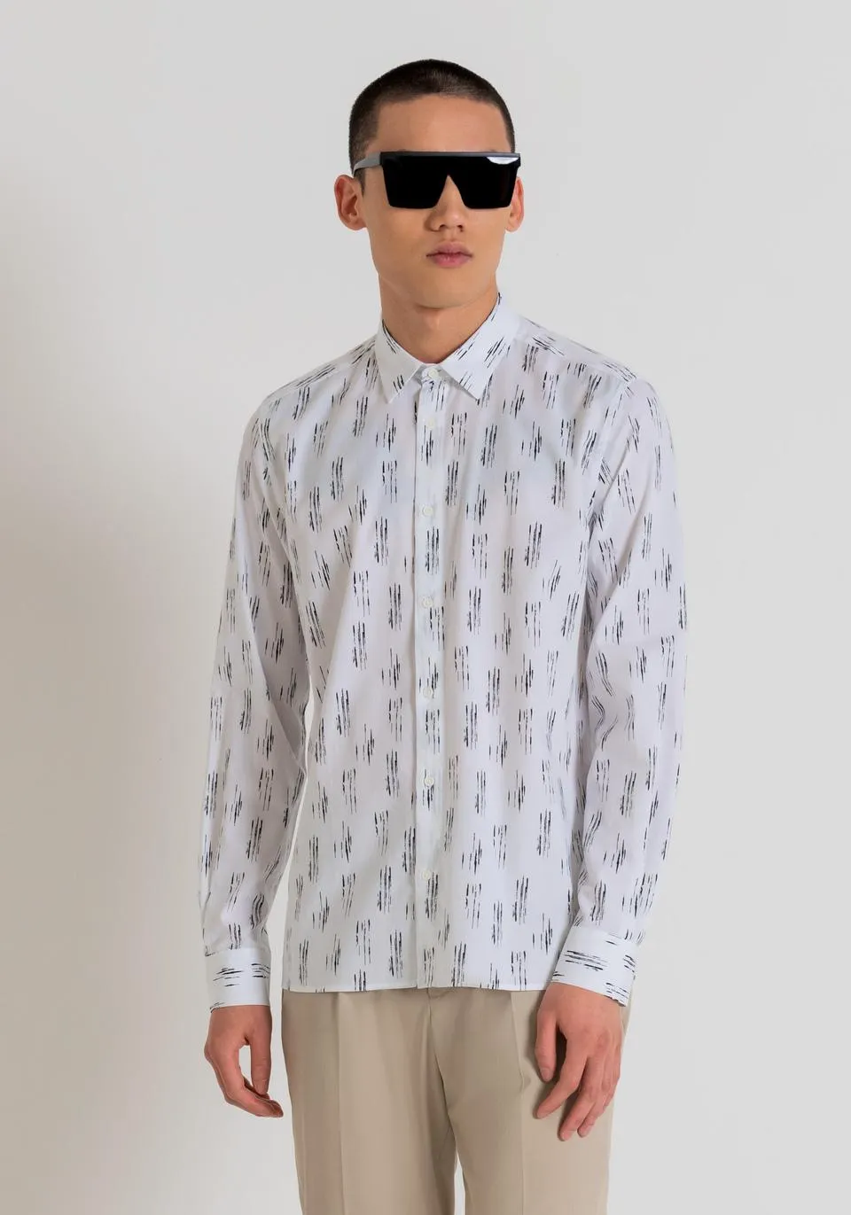 "BARCELONA" REGULAR FIT SHIRT IN COTTON BLEND WITH CONTRASTING PATTERN
