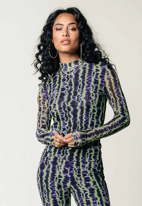 Neyo Tie Dye Stripes Mesh Top
