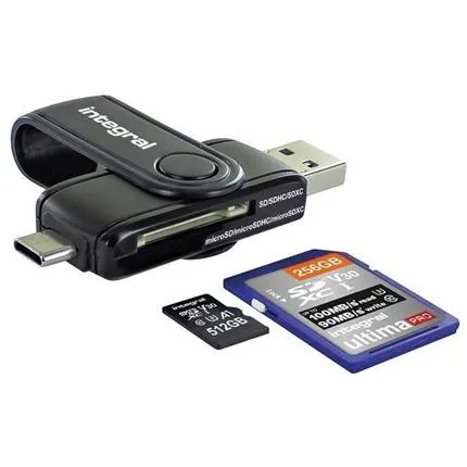 Integral kaartlezer USB SD/microSD met USB-C aansluiting