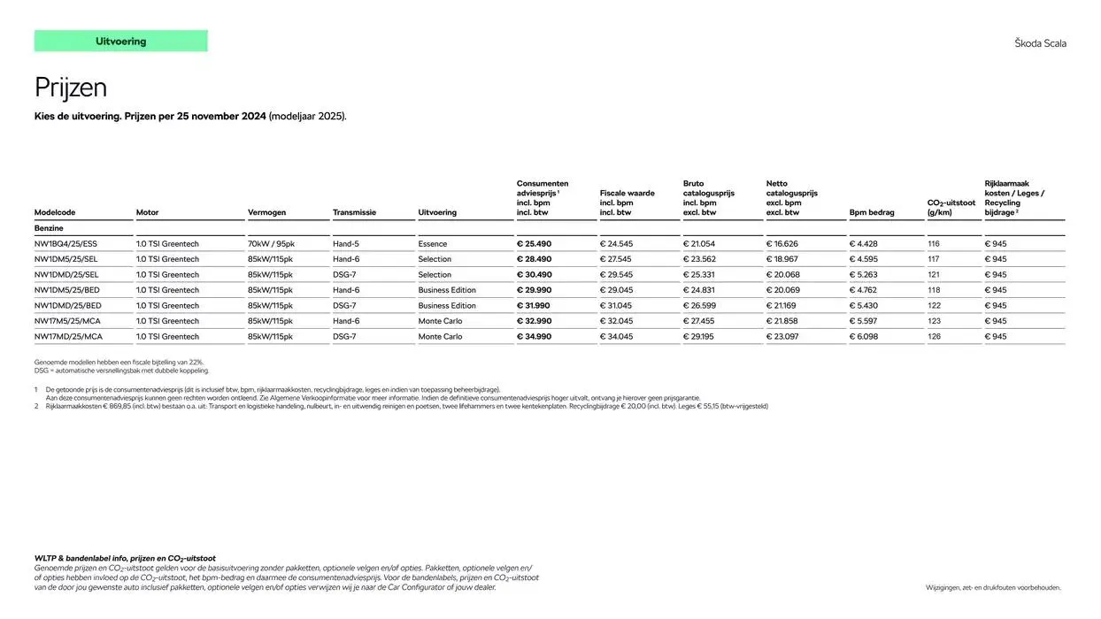 Škoda Scala prijslijst per 25 november 2024 van 27 november tot 27 november 2025 - Folder pagina 4