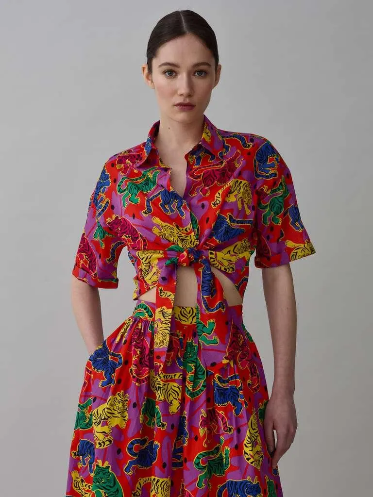 Red/Purple Short-sleeved shirt with tigers print