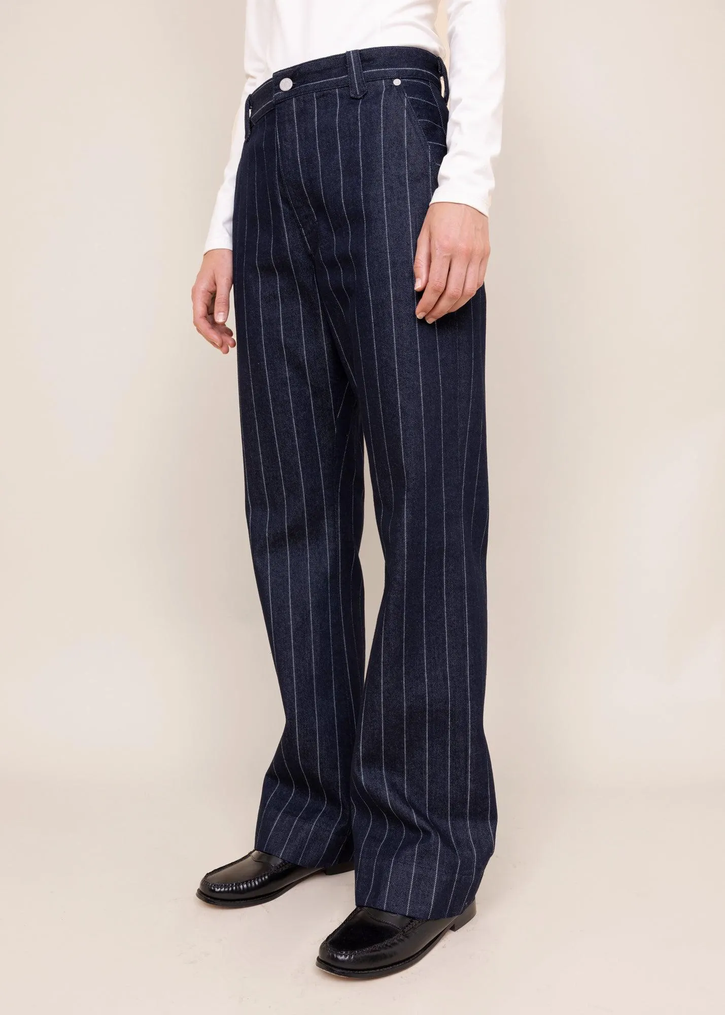 Bootcut jeans met krijtstreep