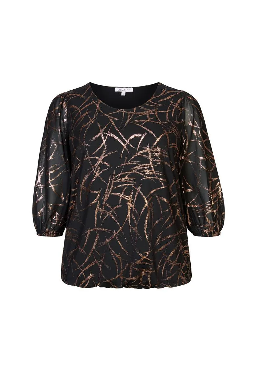 Top 3/4 mouw glitter print zwart