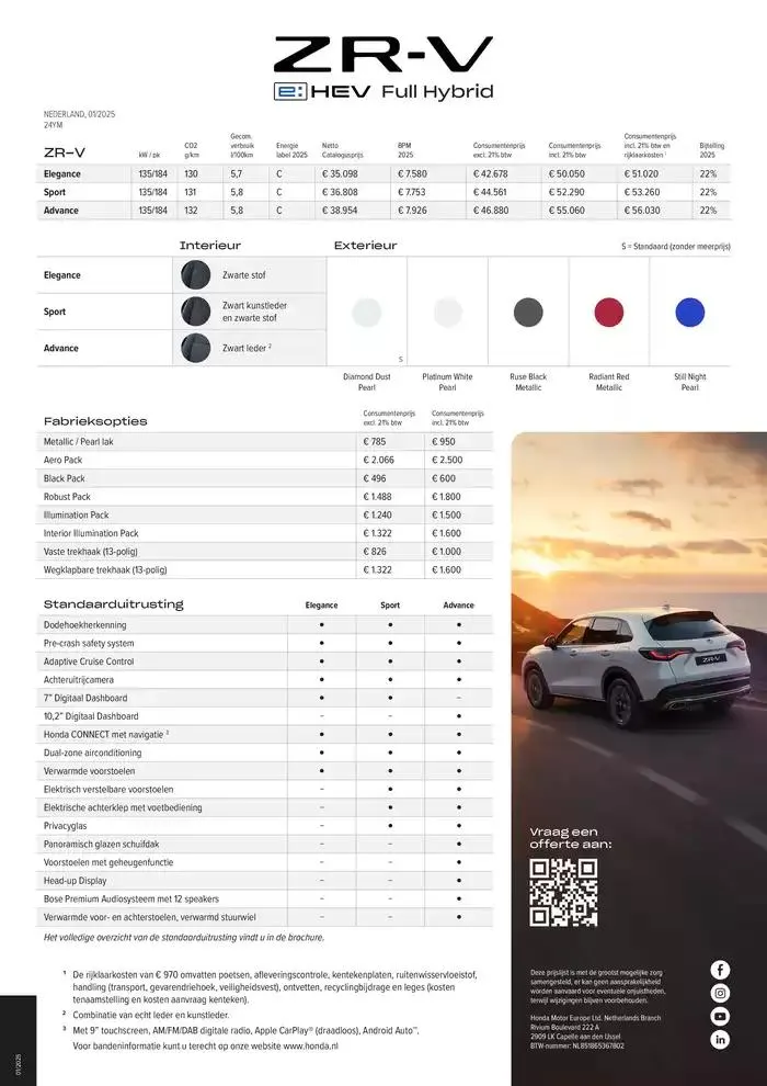 Honda ZR-V e:HEV — Prijslijst van 23 januari tot 6 februari 2025 - Folder pagina 2