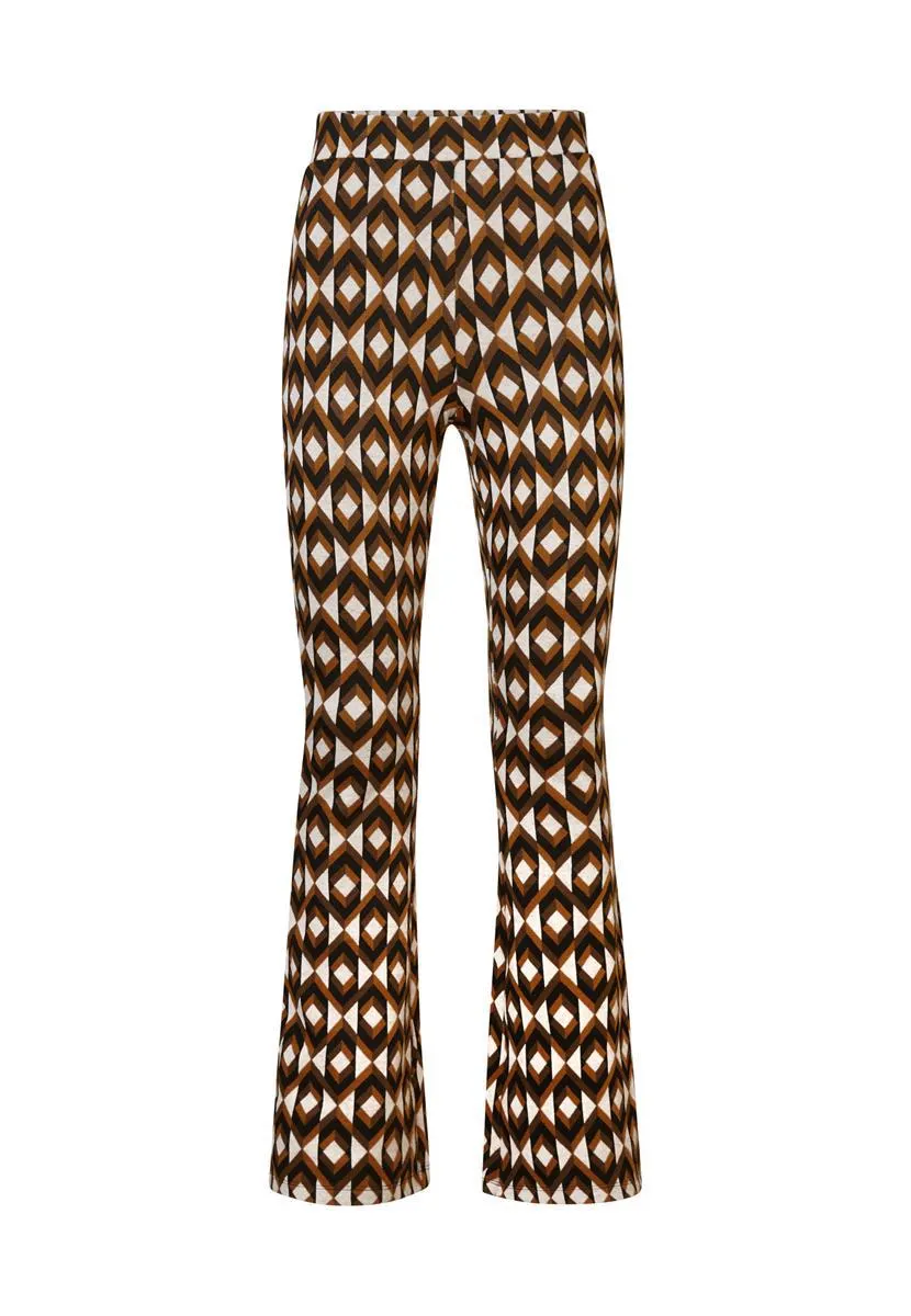 Broek flared print bruin