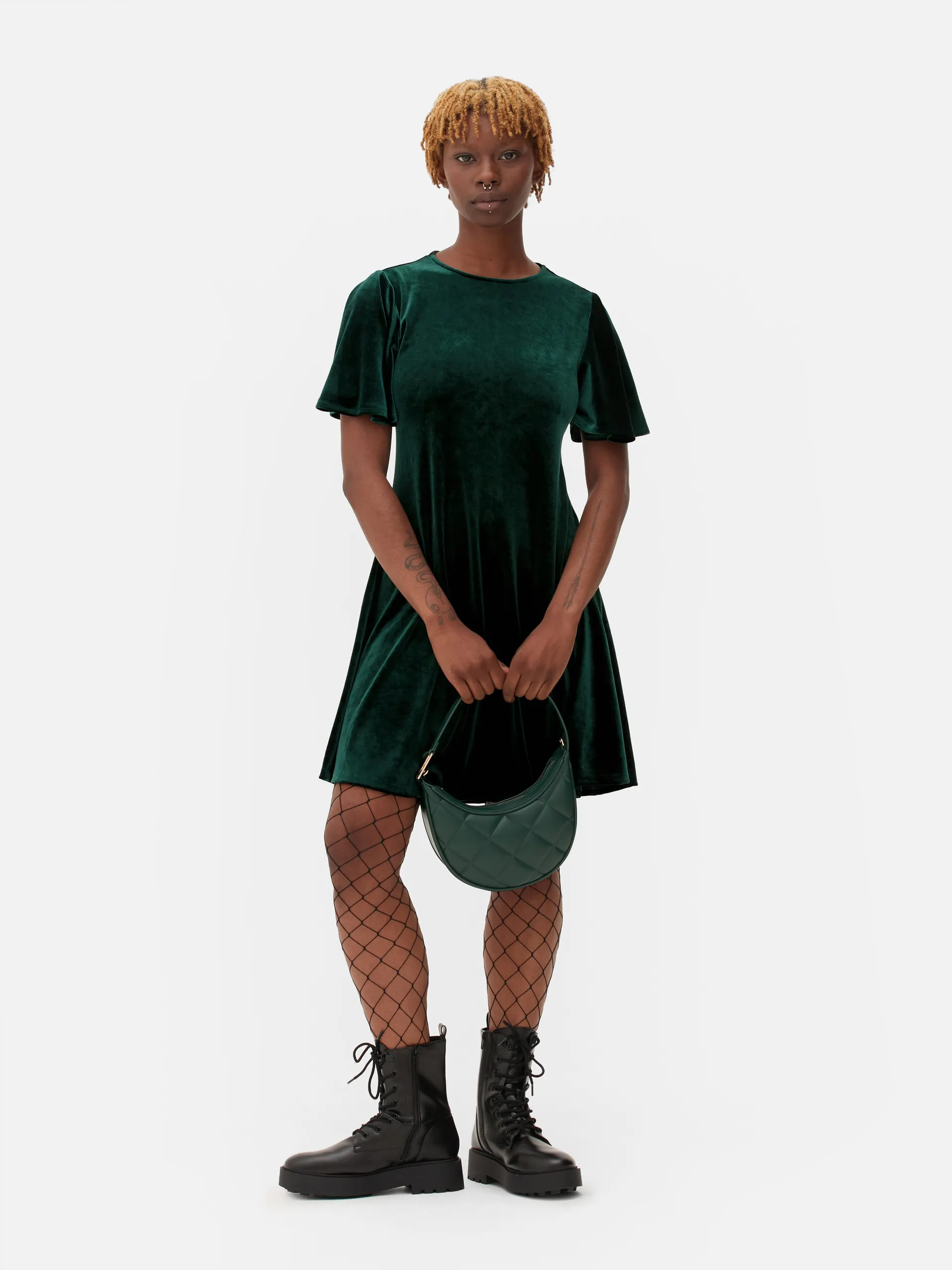 Fluwelen skaterjurkje met korte mouwen