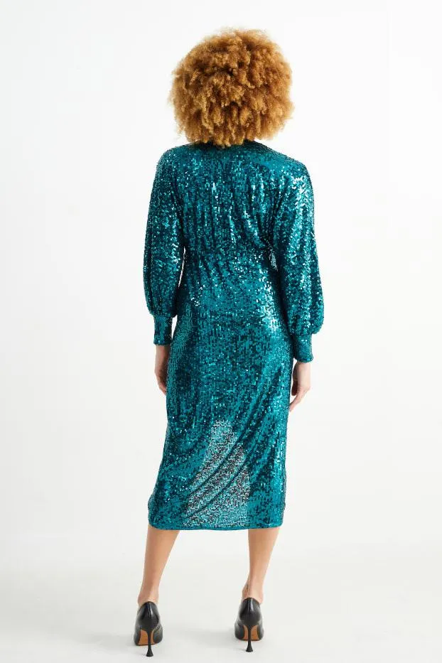 V-neck sequin dress - shiny