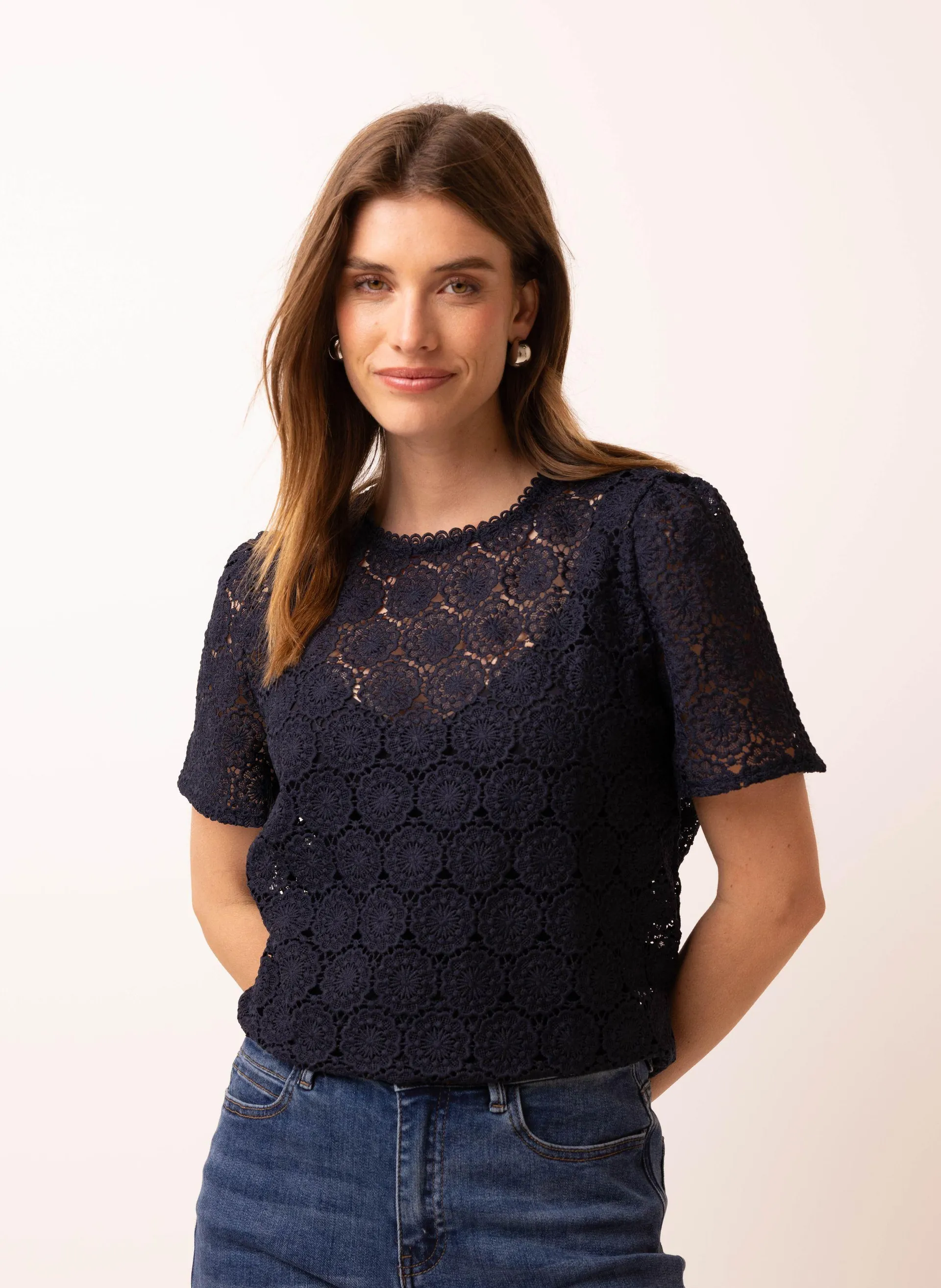 Donkerblauw kanten shirt