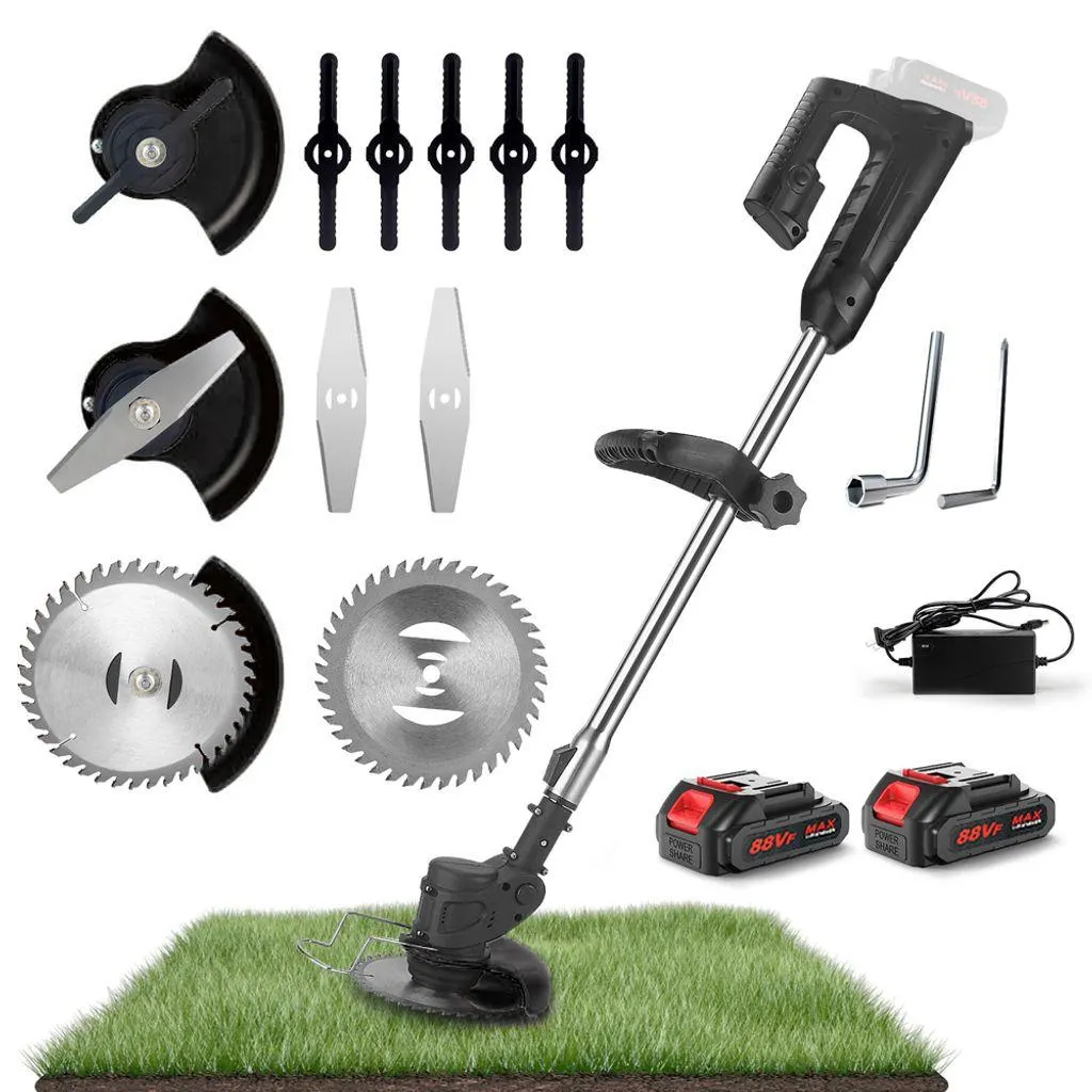 Akku-Rasentrimmer 21V mit 2 Batterie, Freischneider, Motorsense, mit Akku und Ladegerät, Teleskop-Stiel & Zusatzhandgriff