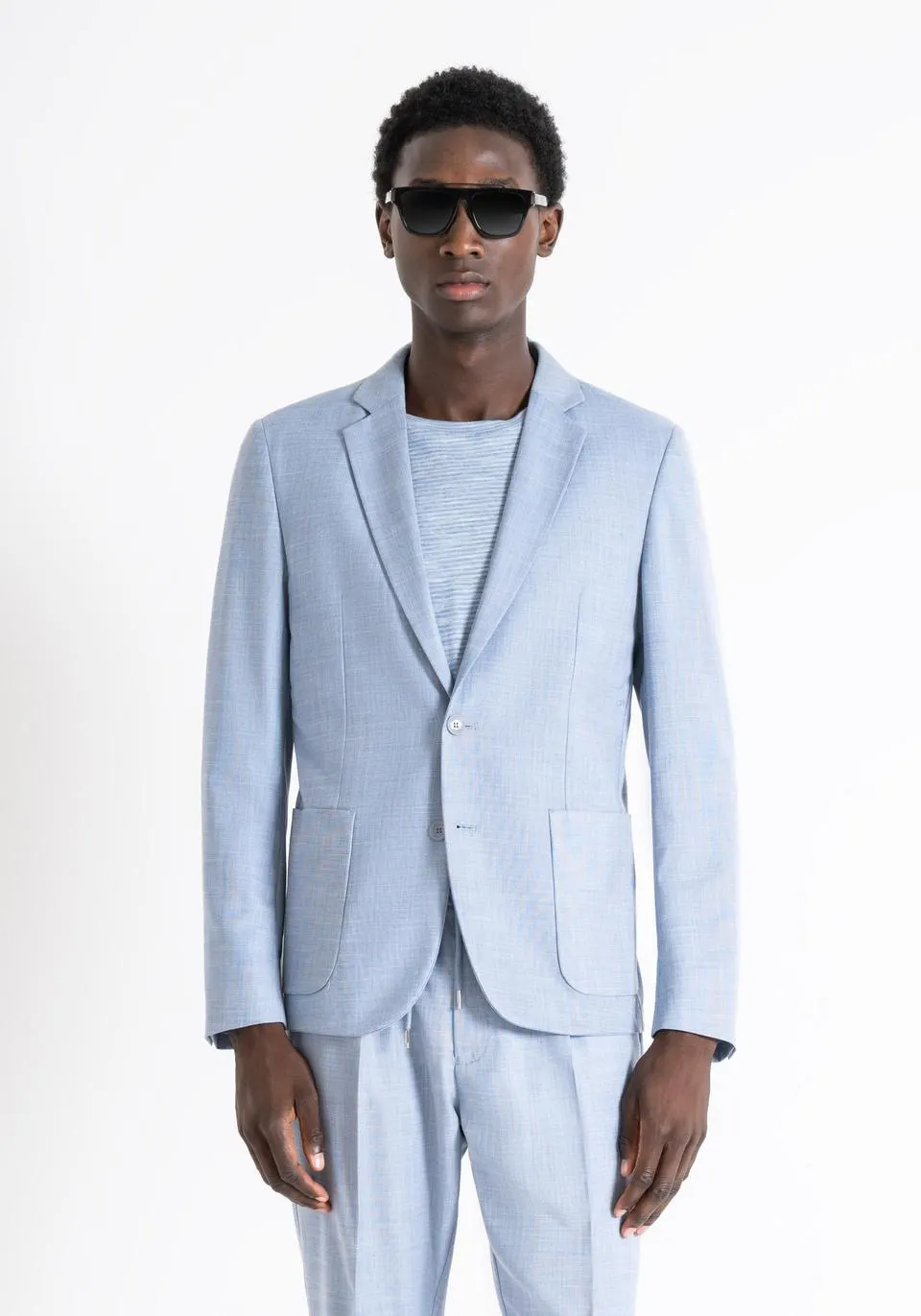 “FRIDA” SLIM FIT JACKET IN STRETCH VISCOSE BLEND FABRIC WITH SLUB EFFECT