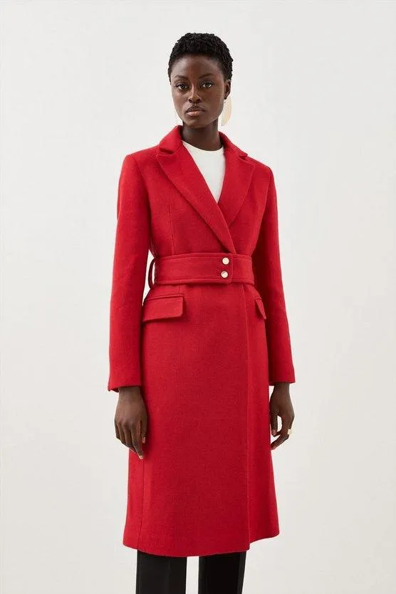 Italian Manteco Wool Mix Button Detail Belted Midi Coat
