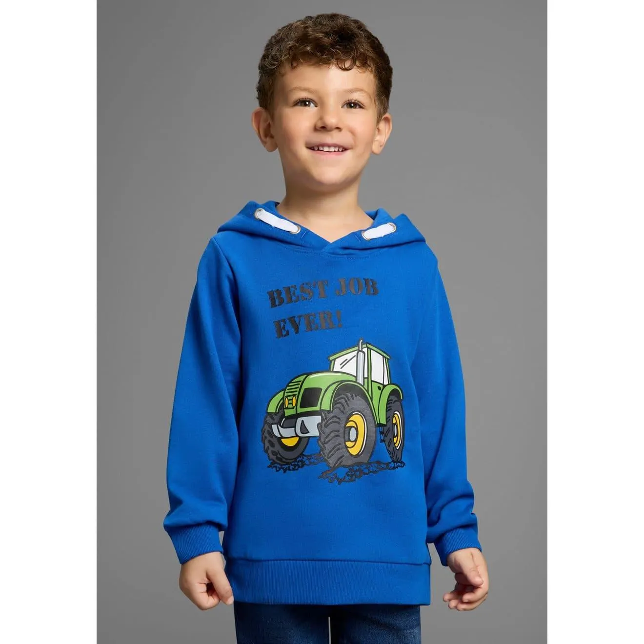 KIDSWORLD Hoodie BEST JOB EVER! Hooded sweatshirt met tractor-print