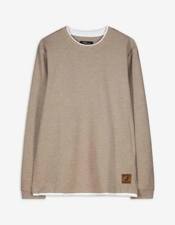 Tričko s dlouhým rukávem - Dvouvrstvý vzhled - béžová