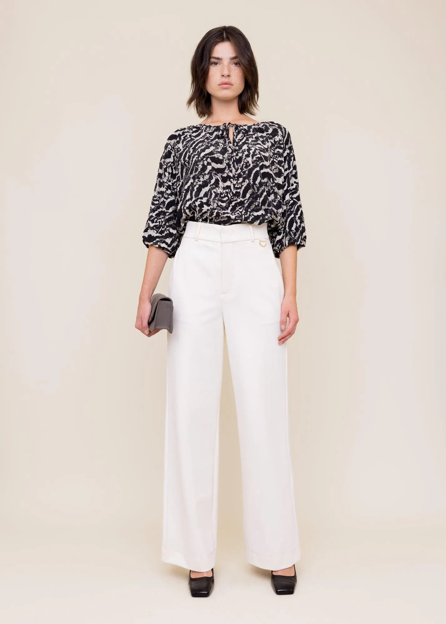 Viscose blouse met pofmouw