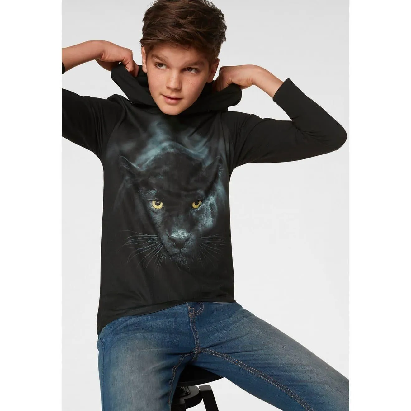 KIDSWORLD Capuchonshirt Panter Lange mouwen, basic pasvorm, met kleurrijke print, van katoen