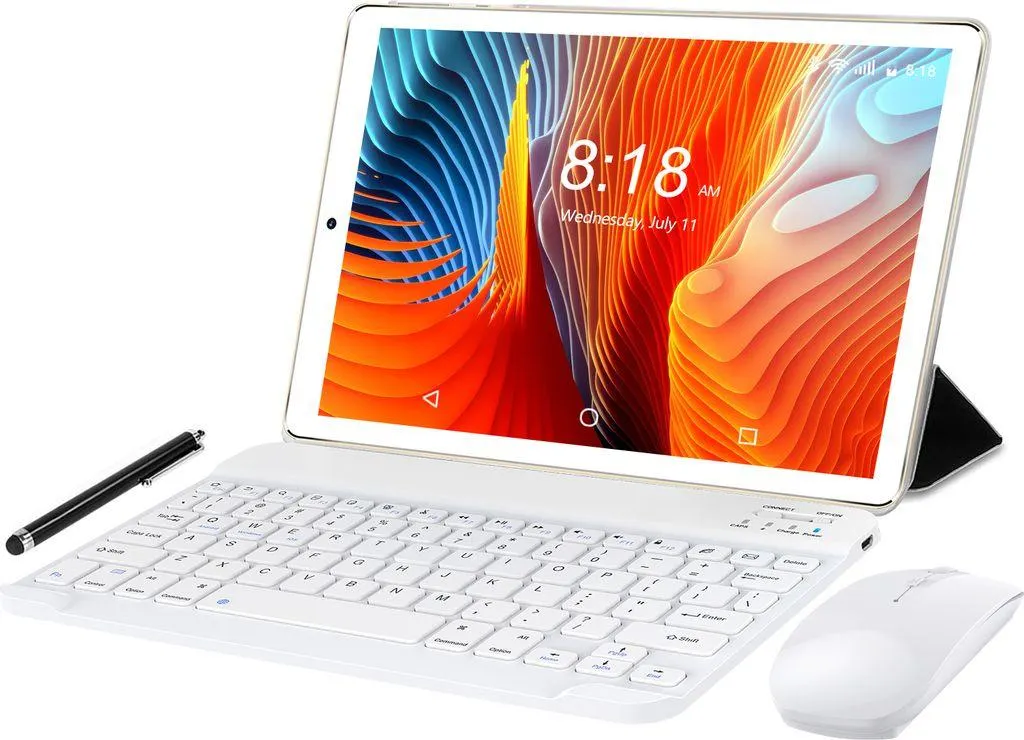YOTOPT Tablets 10 Zoll mit Tastatur und Maus, Android 10.0, 4G Dual SIM, 64GB, 4GB RAM, WIFI/Bluetooth, GPS, Type-C/SD, Farbe: Gold