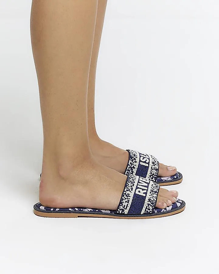 Navy beaded RI sliders