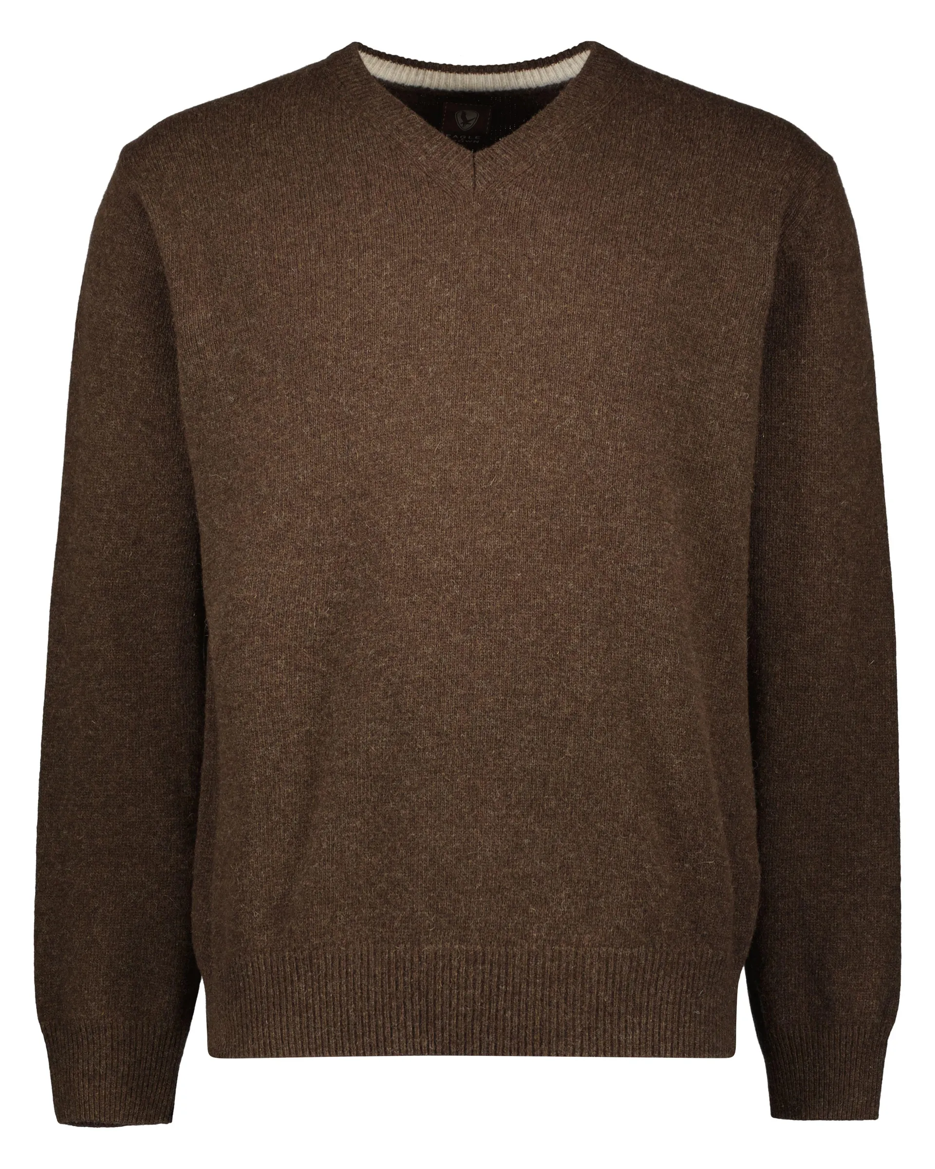 Lamswollen Trui met V-hals Donkerbruin
