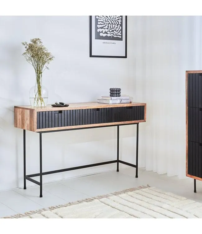 Industriële sidetable Felix 3 lades zwart mangohout