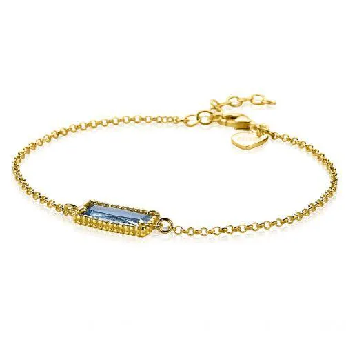 ZINZI gold plated zilveren armband met rechthoekige blauwe steen 16,5-19 cm ZIA-BF51