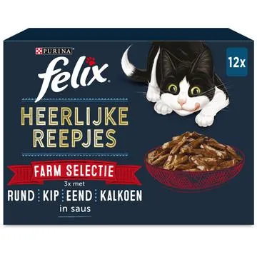 FELIX® Heerlijke Reepjes Farm Selectie Kattenvoer 12x80g