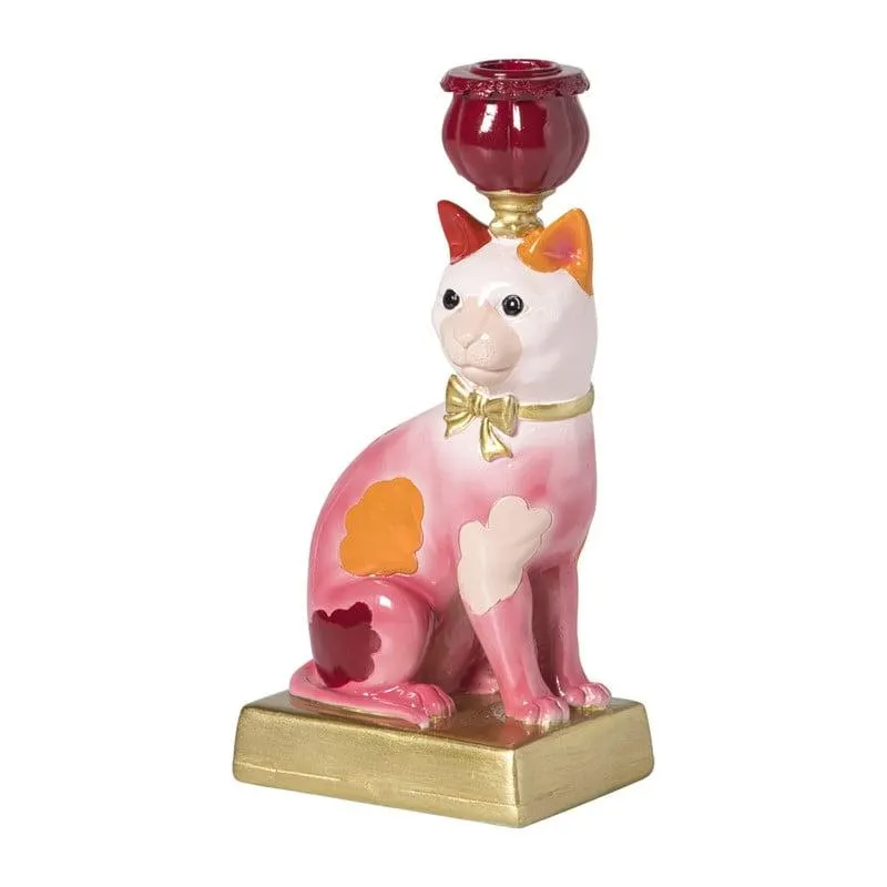 Kandelaar kat links - multikleur - 23.5x12x8.5 cm