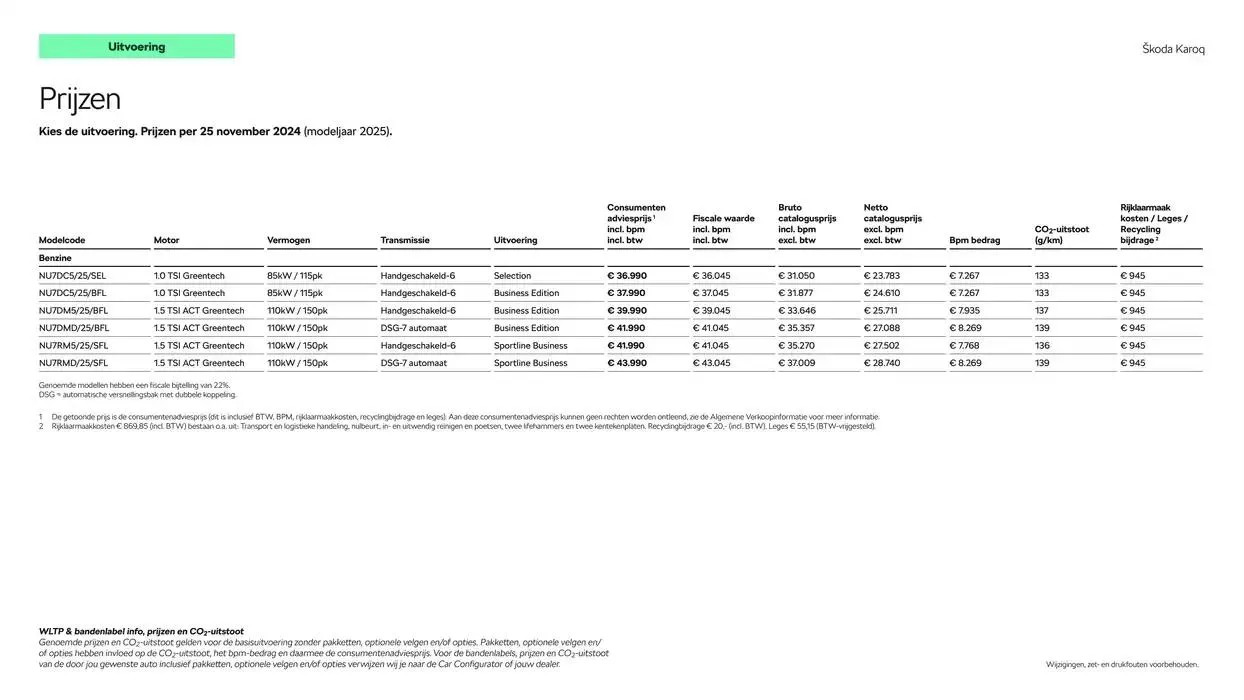 Škoda Karoq prijslijst per 25 november 2024 van 27 november tot 27 november 2025 - Folder pagina 4