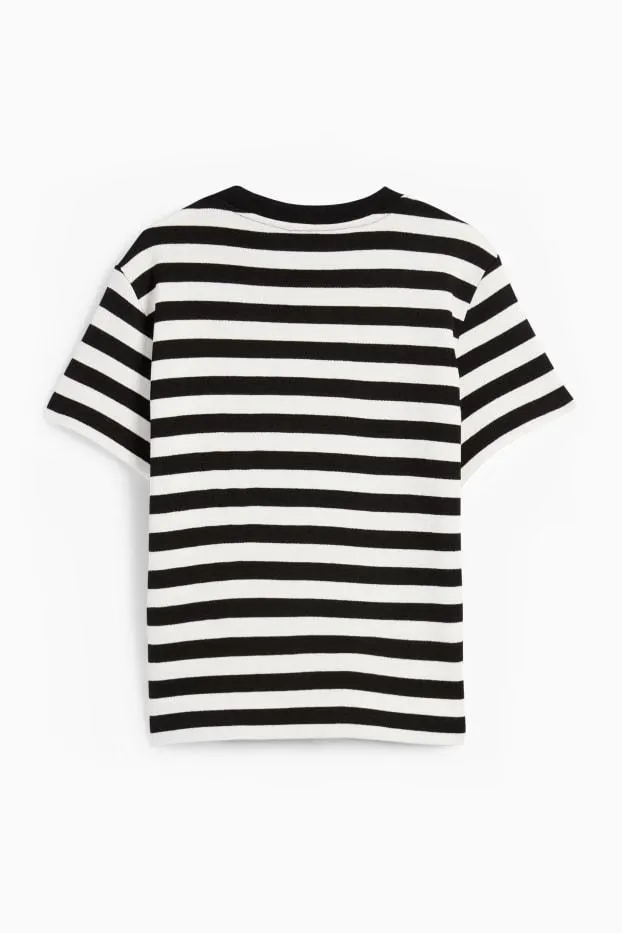 Knitted jumper - short sleeve - striped