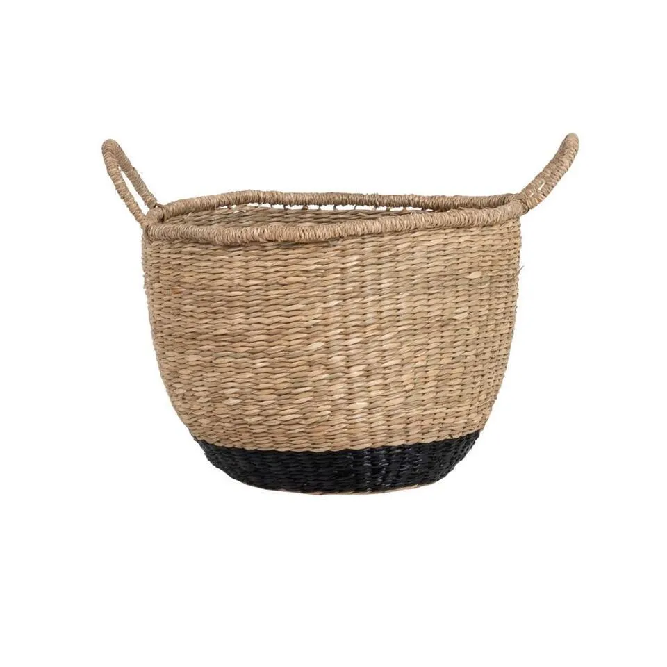 Opbergmand Rotan Ø28cm - Zwart/Naturel - Bloemenmand Hanae