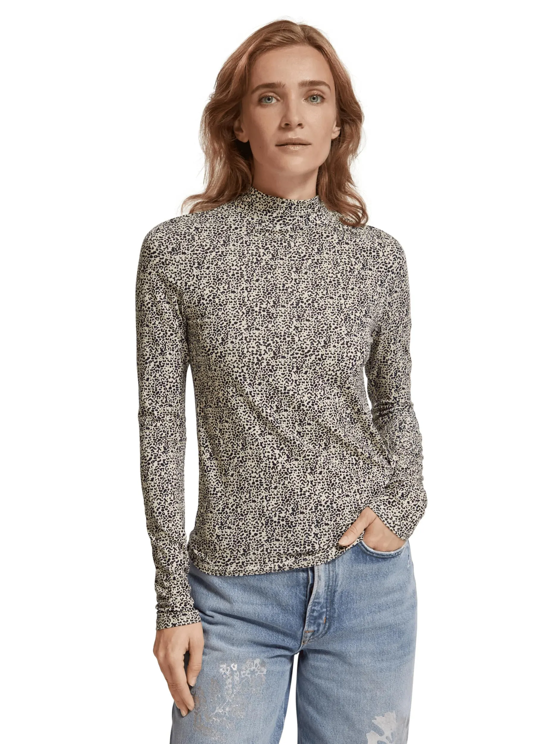 All over printed mockneck long sleeved shirt