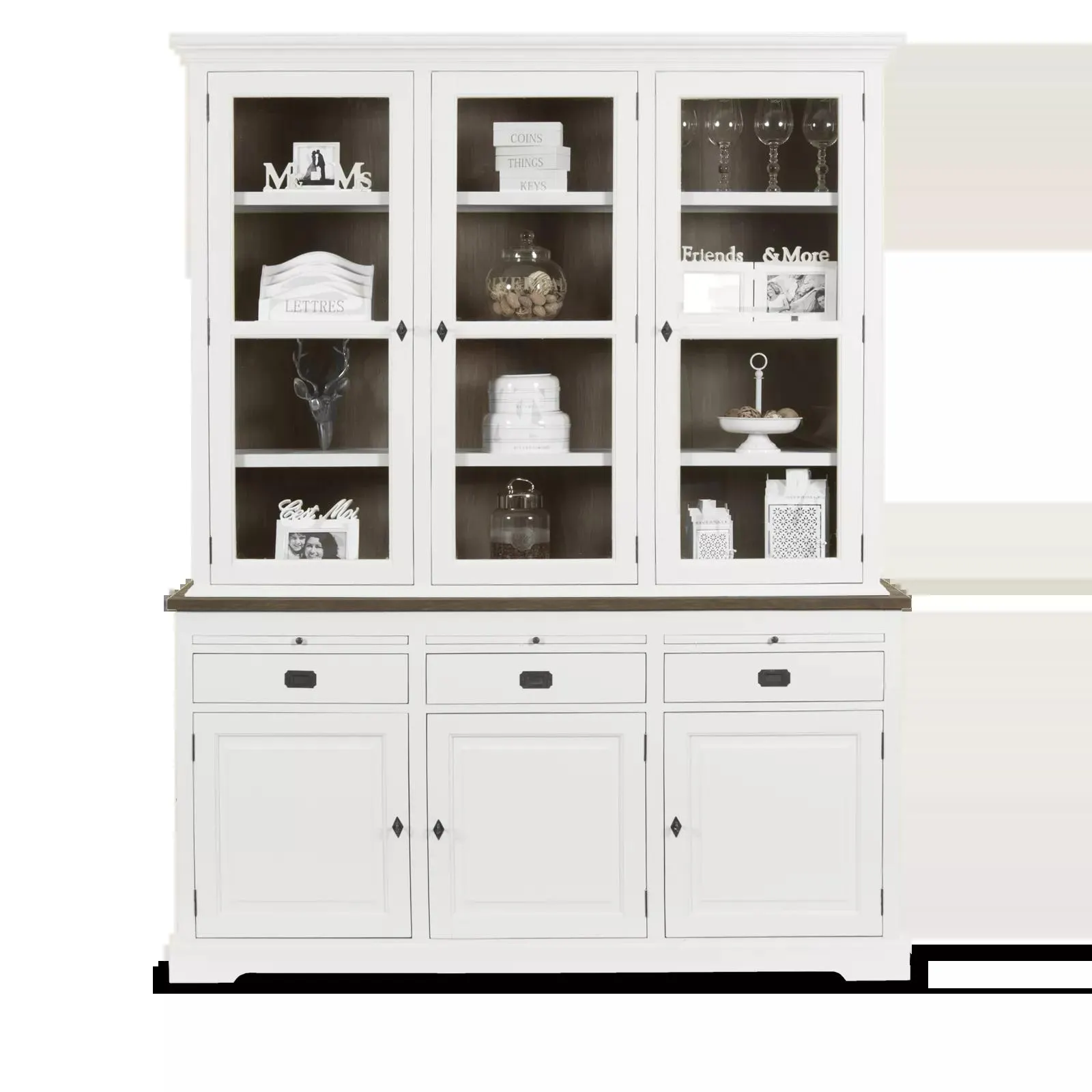 Vitrinekast (3 deuren) Lakewood - Clear/Mindi Donkerbruin