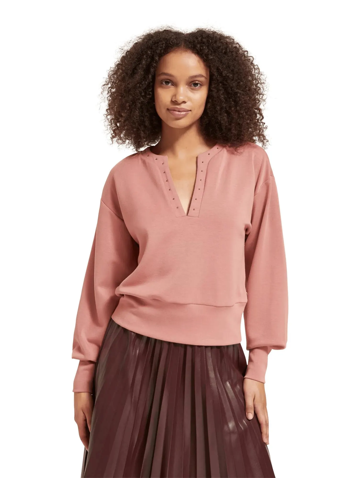 V-neck puff-sleeved sweatshirt