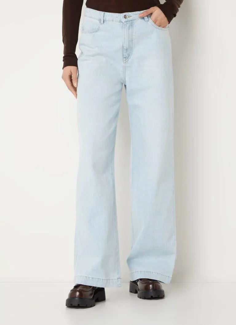 Star high waist wide leg jeans met medium wassing