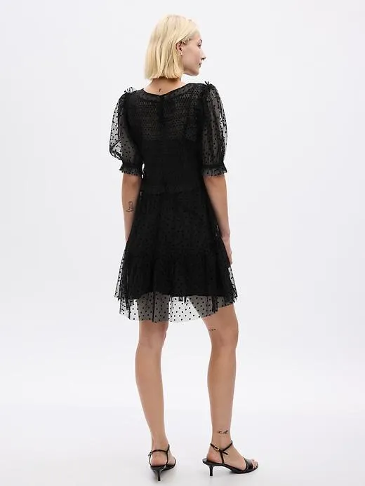 Puff Sleeve Mesh Mini Dress