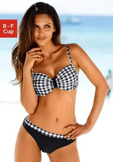 Lascana Beugelbikini zwart-witte ruitprint