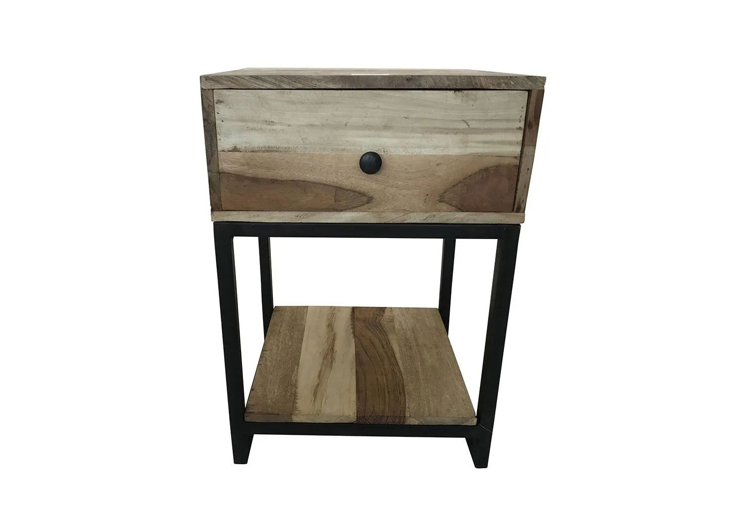 Nachtkastje hout met staal vierkant